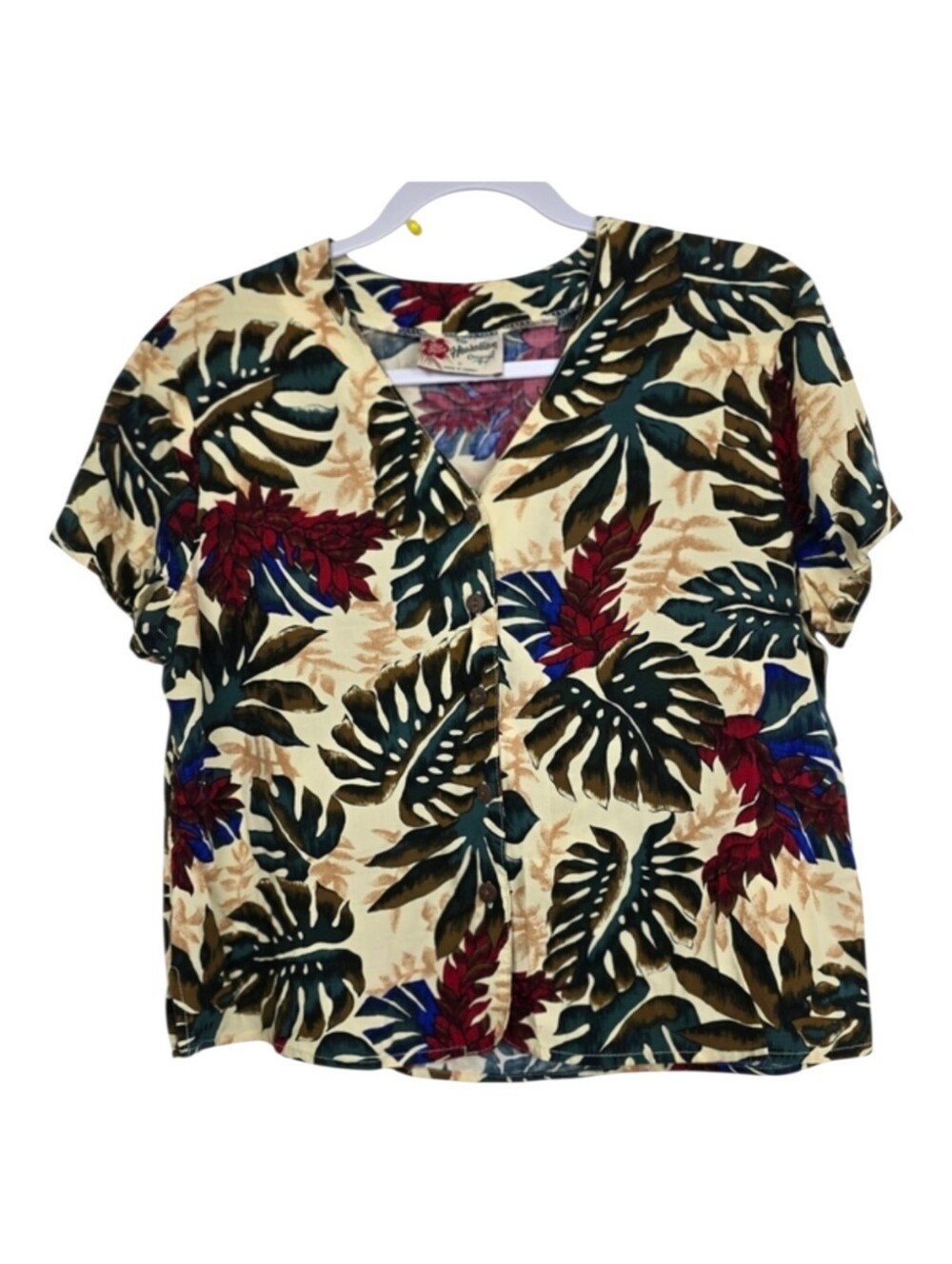 Hilo Hattie Women’s Cropped Hawaiian Shirt Size M Tropical Button-Down Vacation